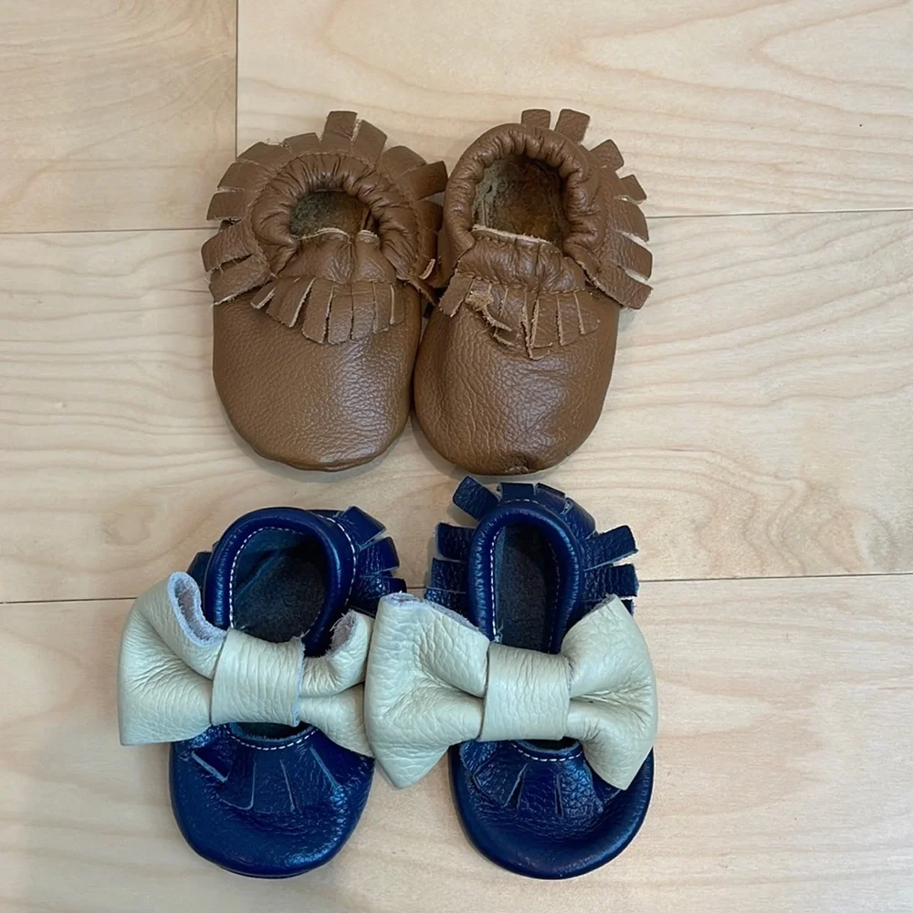 Bundle of 2 Leather Baby Moccasins Size Newborn